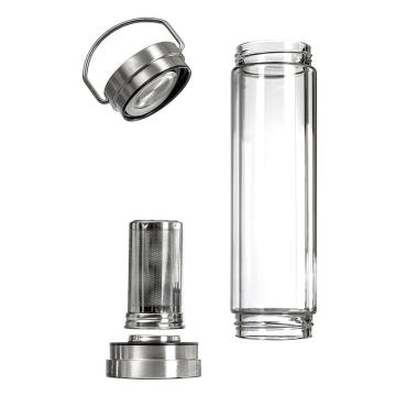 Botella de agua de jugo de vidrio de borosilicato de doble pared con tapa de acero inoxidable
